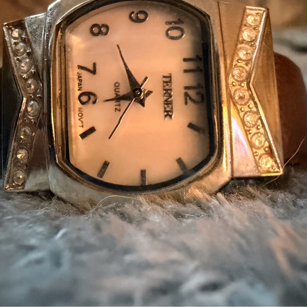 Terner Silver Tone Crystal Accent Quartz Watch with White Dial